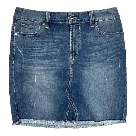 Seven7 Dresses & Skirts - Seven7 Denim Fashion Demin Jean Distressed Skirt Womens Size 6 Raw Hem EUC